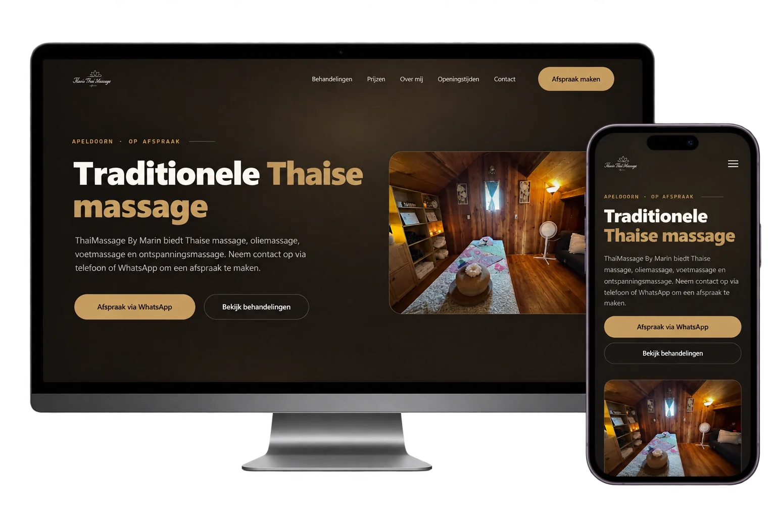 Website van ThaiMassage By Marin op desktop en mobiel